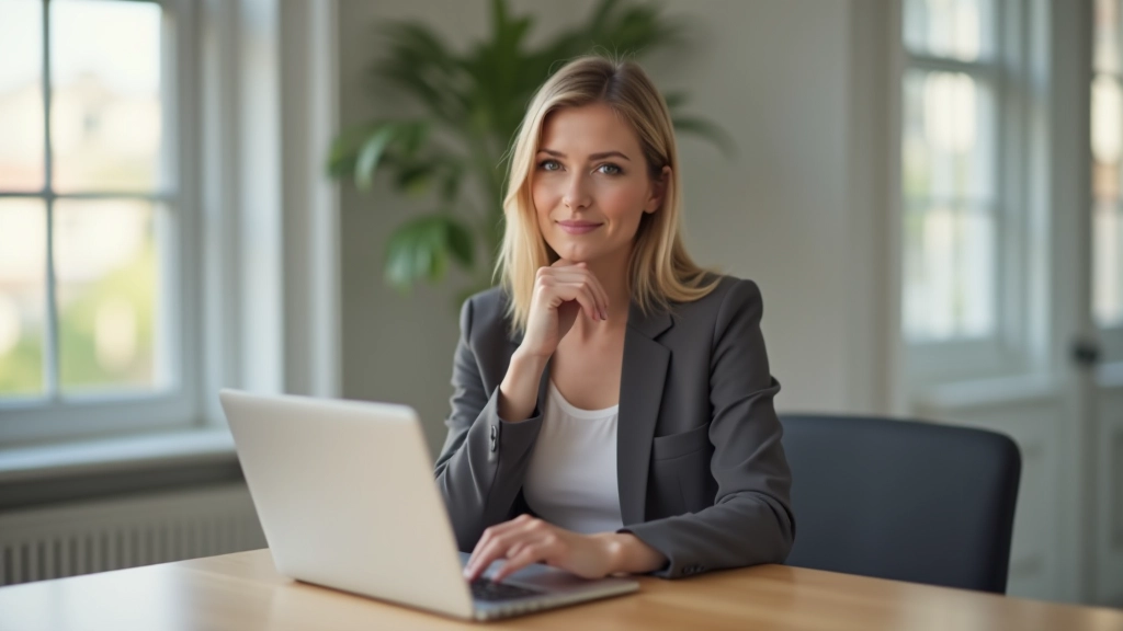 Personne assise à un bureau avec un ordinateur portable, réfléchissant sur ses finances, lumière naturelle douce, focus net